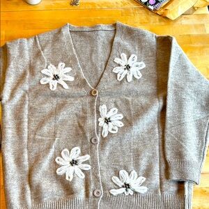 Women's Beige Floral Cardigan Sweater